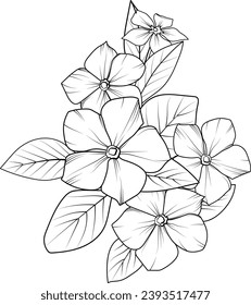 
periwinkle flower sketch, clip art minimalist periwinkle flower outline, simple Catharanthus line drawings, simple periwinkle flower drawing, pencil sketch Sada bahar flower drawings