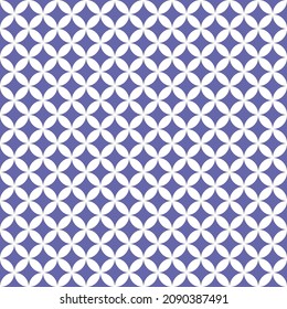 Periwinkle Mod Quatrefoil Seamless Vector Pattern Background. 2022 Color Trend. White and Purple-Blue Moroccan Lattice Print. Repeating Pattern Tile Included.