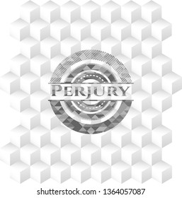Perjury grey emblem. Retro with geometric cube white background