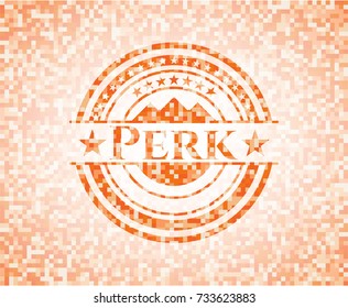 Perk abstract emblem, orange mosaic background