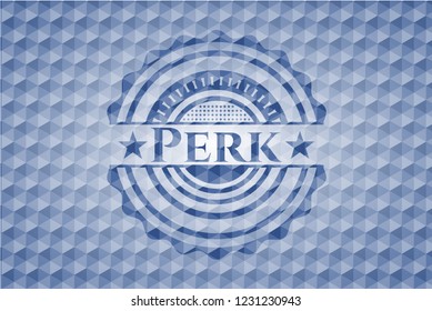 Perk blue badge with geometric pattern.