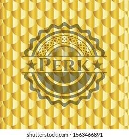 Perk gold shiny emblem. Scales pattern. Vector Illustration. Detailed.