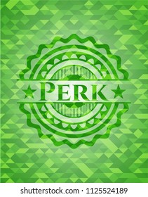 Perk green emblem. Mosaic background