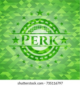 Perk green emblem with triangle mosaic background