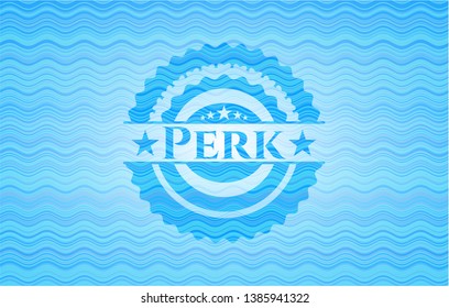 Perk light blue water wave badge background. Vector Illustration. Detailed.