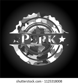 Perk on grey camouflage pattern