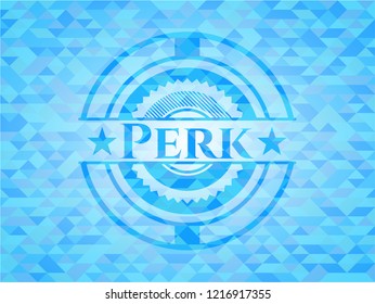 Perk sky blue emblem with triangle mosaic background