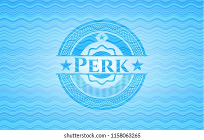 Perk sky blue water wave emblem background.