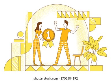 Perks and bonuses system thin line vector illustration. Executive manager and employee outline characters on white background. Workers achievements reward, effort recognition simple style drawing