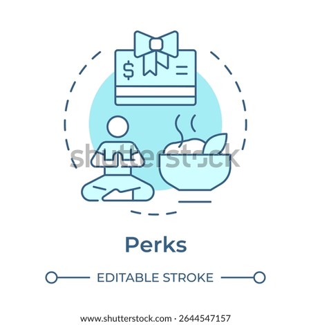 Perks soft blue concept icon. Payment benefits, salary. Meditation, relaxation. Wellness programs. Round shape line illustration. Abstract idea. Graphic design. Easy to use in article, blog post
