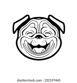 perky pug smiling from ear to ear  joyful and pleasant vector - can be used to store logos signage dog food