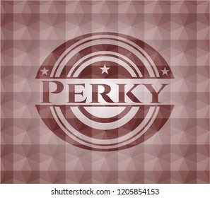 Perky red emblem with geometric pattern. Seamless.