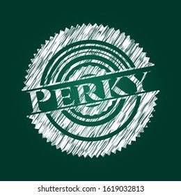 Perky written on a blackboard. Vector Illustration. Detailed.