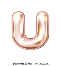 Perl pink foil inflated alphabet symbol, isolated letter U