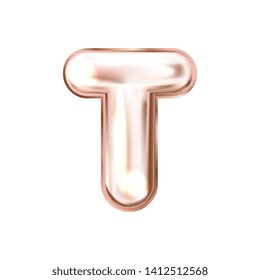 Perl pink foil inflated alphabet symbol, isolated letter T