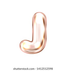 Perl pink foil inflated alphabet symbol, isolated letter J