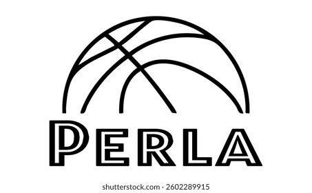Perla  - first name written in sport style and stylized basketball sketch; black color; vector graphics for banners, cards, sweatshirts, prints, cricut, silhouette, sublimation