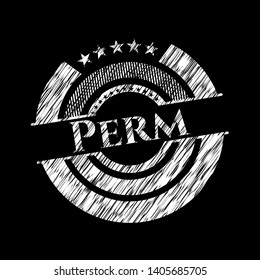 Perm chalkboard emblem. Vector Illustration. Detailed.
