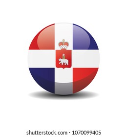 Perm Krai national circle button flag background texture. 3D vector, illustration, symbol federal subject of Russia.