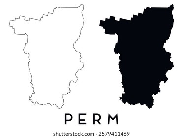 Perm map outline and black silhouette vector