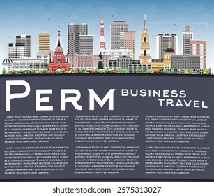 Perm Russia city skyline with color buildings, blue sky and copy space. Vector illustration. Perm cityscape with landmarks. Business travel and tourism concept with modern and historic architecture.