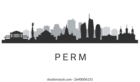 Perm Russia Skyline Silhouette with Cityscape, and Vector.