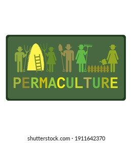 Permaculture concept with stylized pictograms of workers
