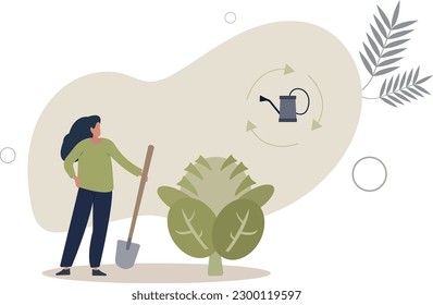 Permaculture farming as sustainable and organic growing.Ecological and nature friendly garden cultivation with recycle or compost soil method .flat vector illustration.