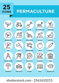 Permaculture icon collection set. Containing design organic, nature, permaculture, agriculture, garden, plant, green