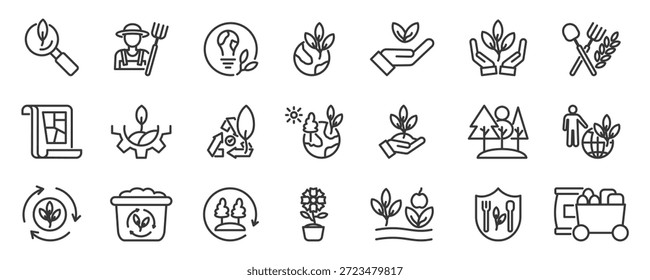 Ícone de permacultura conjunto vetor conceito de ilustração com ícone de ecologia, agricultura, condições do solo, rewilding, regenerativo, agricultor e permacultura conjunto de ícone do universo