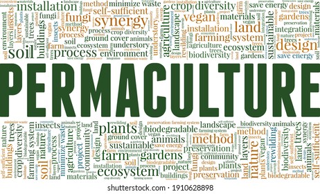 Permaculture vector illustration word cloud isolated on a white background.