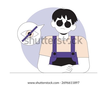 Permanent blindness that makes you sad, hopeless cartoon vector illustration.
