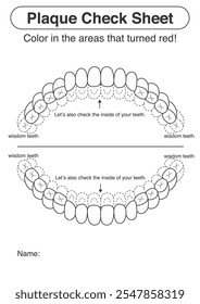 Folha de verificação de resíduos de escovação de dentição permanente, ilustração de divulgação da placa.