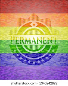 Permanent emblem on mosaic background with the colors of the LGBT flag