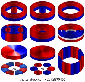 Permanent magnets in different sizes, shapes, and types