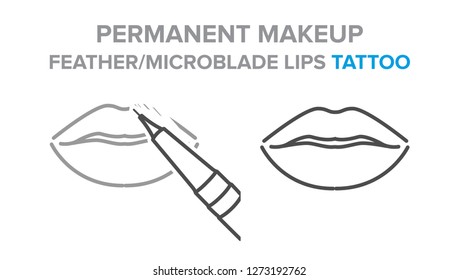 permanent makeup, feather, microblade lips tattoo procedure. Illustration for your design