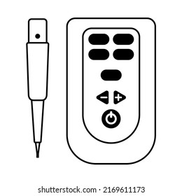 Icono de máquina de maquillaje permanente. Máquina de tatuajes de contorno con un lápiz de tatuajes sobre fondo blanco. 