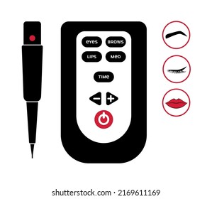 Icono de máquina de maquillaje permanente. Máquina de tatuajes con pluma de tatuajes e iconos infográficos. 