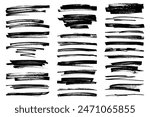 Permanent marker lines for underlining and highlight. Black marker stroke collection. 