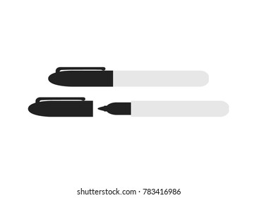 Permanent Marker Pen, Black Marker, Permanent Marker Vector, Black Pen Icon, Black Pen With Cap, Thick Marker, Brush Icon Vector Illustration