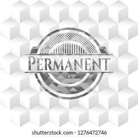 Permanent realistic grey emblem with cube white background