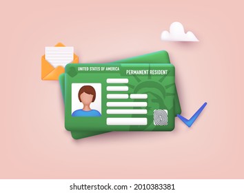 Permanent Residency Card. Green card concept. 3D Web Vector Illustrations.