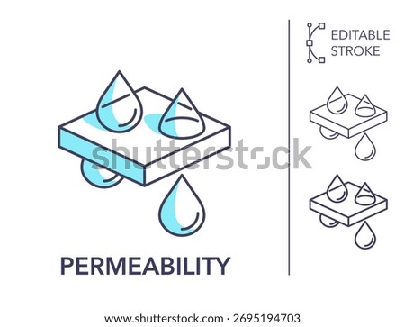 Permeability, material feature - stylish icon in thin line and color fill, with editable stroke width.