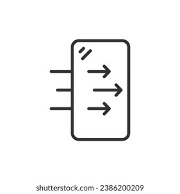 Permeabilidad del vidrio protector de smartphone, icono lineal. Línea con trazo editable