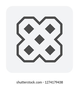 Permeable concrete paver block pavement floor or brick vector icon. Material for landscape, outdoor and garden by construction paving on ground. That parking lot, sidewalk, patio, path or footpath.