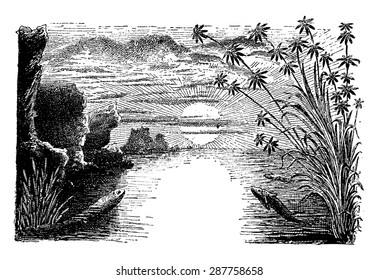 The Permian period, Amphibians and reptiles, vintage engraved illustration. Earth before man  1886.