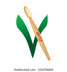 Permission or consent sign and bamboo toothbrush. The problem of environmental pollution. Zero waste. A world without plastic. Replacing plastic with natural materials

