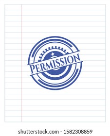 Permission drawn with pen. Blue ink. Vector Illustration. Detailed.