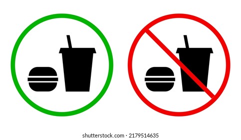 Permission to eat and drink and no food and drink icon set. No food and permission food. Vector.