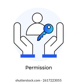 Permission – Hands Holding User and Key Representing Controlled Access, icon with editable stroke
